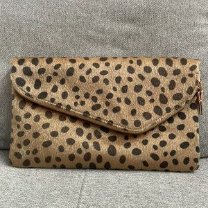Faux Leopard Print Clutch with Long Gold Strap for crossbody - BRAND NEW